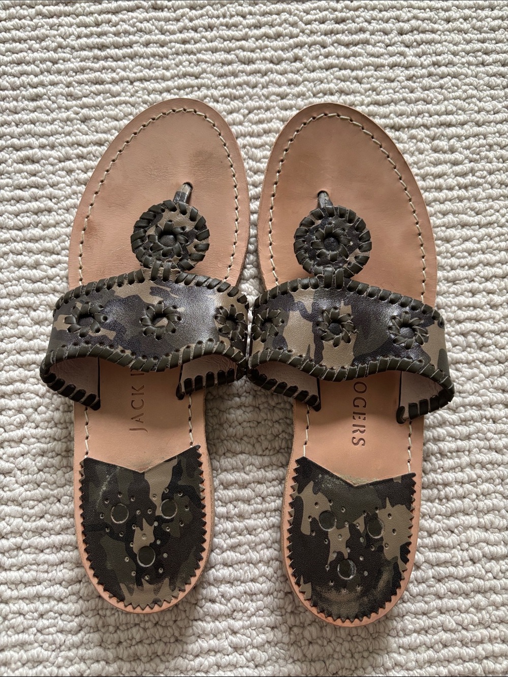 Jack Rogers Women’s Camouflage Leather Sandals in Olive and Black